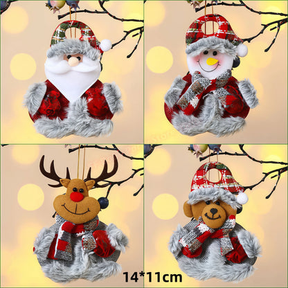 Kits Enfeites Natal Pelúcia Papai Noel e Neve Rena e Urso com Roupinha Verde e Vermelho