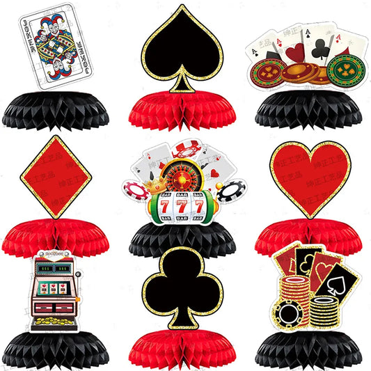 Conjunto de 9 peças de decoração de festa de aniversário de cassino, peças centrais