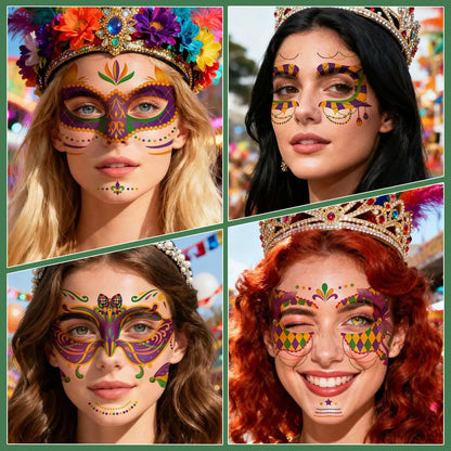 Kit Máscara de Carnaval com/ tatuagem adesivos 3 peças de enfeites de madeira carnaval
