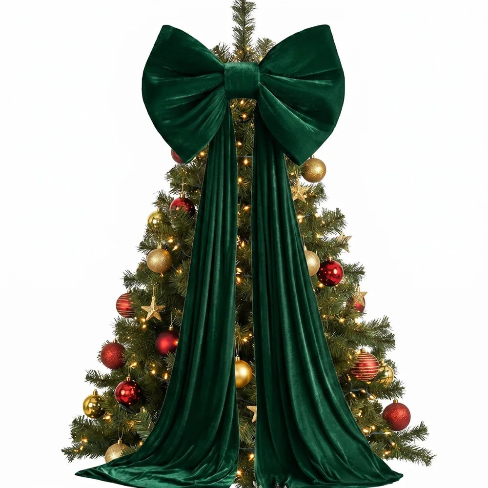 Laço de Natal Gigante em Veludo Cor-de-Rosa com Serpentinas Longas e Shopping Laço Decorativo