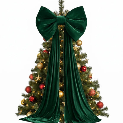 Laço de Natal Gigante em Veludo Cor-de-Rosa com Serpentinas Longas e Shopping Laço Decorativo
