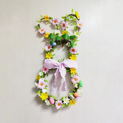 Guirlanda de coelho da páscoa de 63.5cm, coroa de flores artificiais em forma de coelho