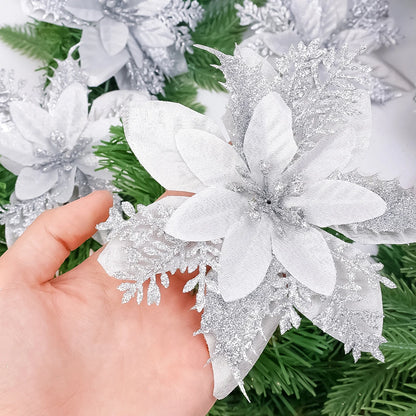 Flor Vermelha Natalina com Glitter  Flores Natal Artificiais Glitter de 14 cm, 5/10/20/50 Peças