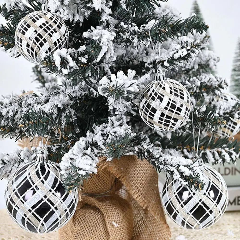Bolas Natal Preto Branco Decoração de Natal Decorativa de 6 cm/6 Peças ou 8 cm/6 Peça