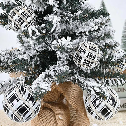 Bolas Natal Preto Branco Decoração de Natal Decorativa de 6 cm/6 Peças ou 8 cm/6 Peça