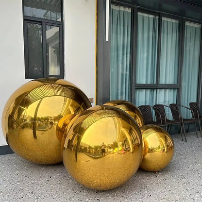 Grande bola de espelho inflável dourada, Bola espelhada de globo de aço inoxidável, adição