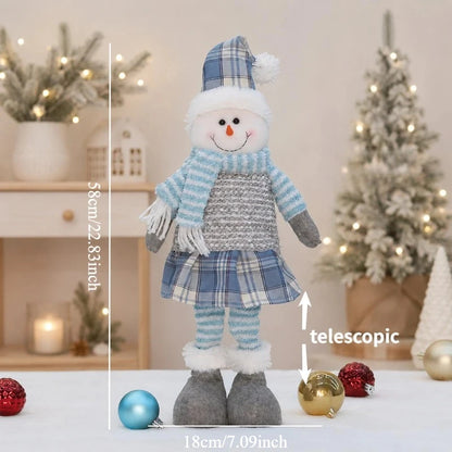 Boneco de Papai Noel Azul Decoração de Natal em Tecido Xadrez Azul com Papai Noel