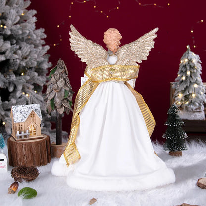 Enfeite de árvore de anjo de Natal asas douradas, elegante estatueta anjo vestido verde