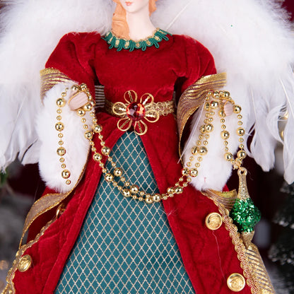 Enfeite de árvore de anjo de Natal asas douradas, elegante estatueta anjo vestido verde