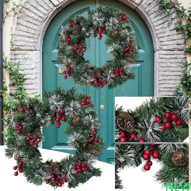 Guirlandas De Natal Verde 40cm Aramado Para Porta Verde-escuro com luz LED