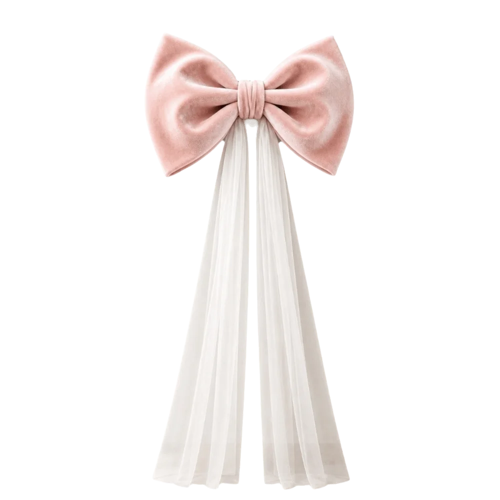 Laço de Veludo com Cauda Longa em Tule/Organza, Ornamento para Árvore de Natal e Shopping