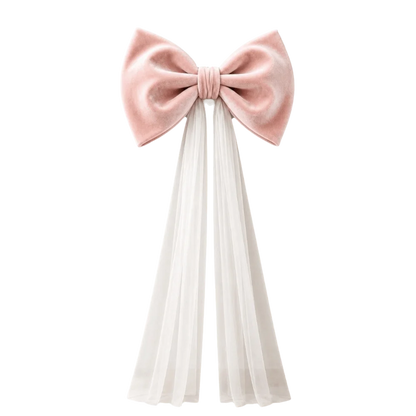 Laço de Veludo com Cauda Longa em Tule/Organza, Ornamento para Árvore de Natal e Shopping