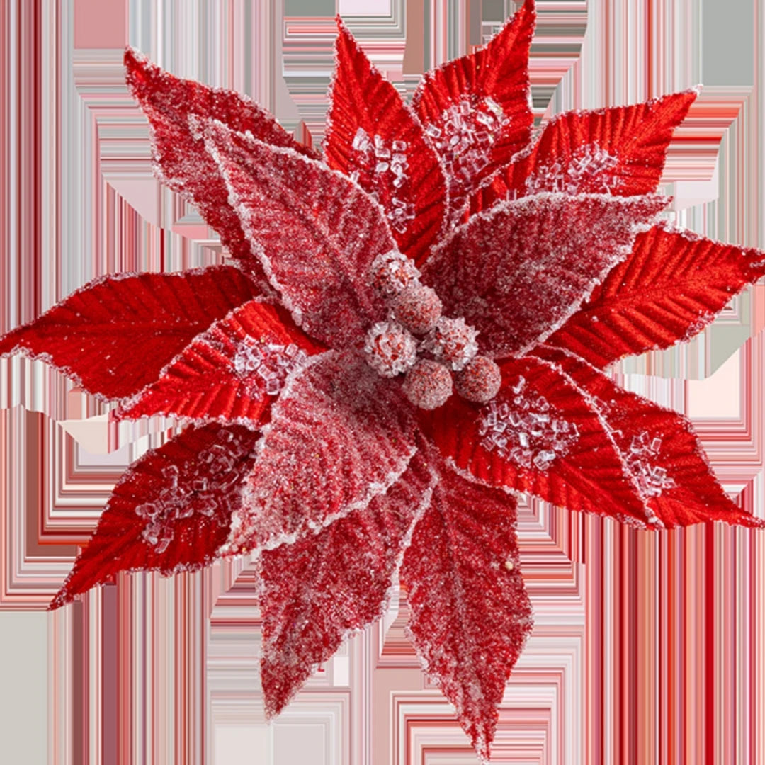 Flor De Natal Poinsétia Vermelho C/ Branco Enfeite e Árvore Terracota