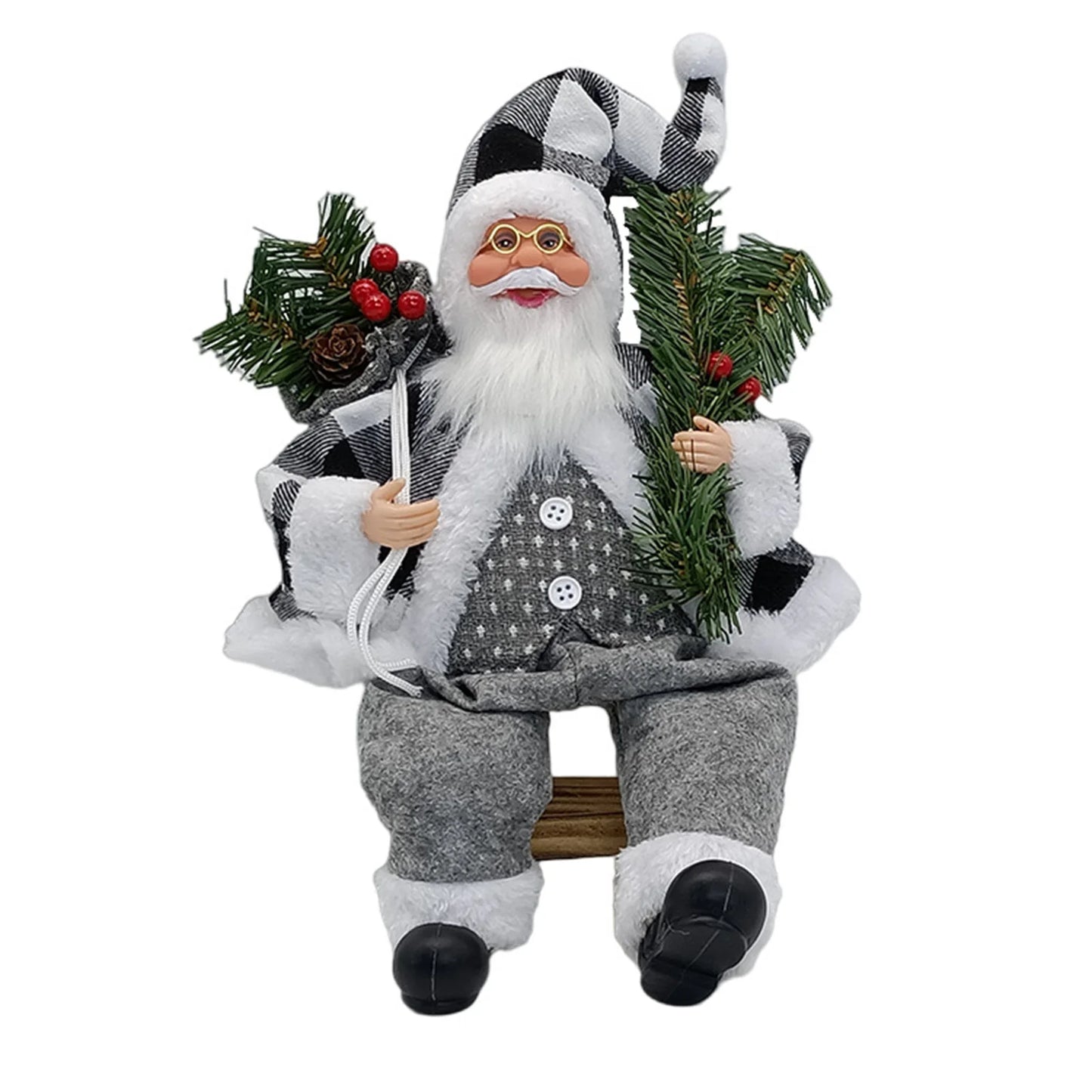 Boneco Papai Noel Casaco 30cm Enfeite Natalino Luxo Decoração Premium