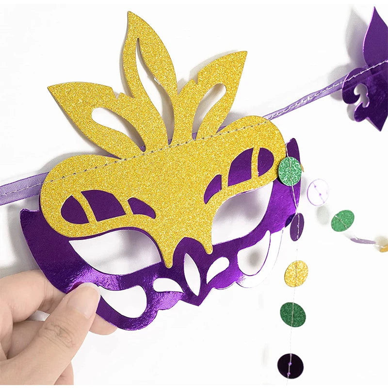 3 peças banner de serapilheira carnaval roxo amarelo verde glitter  guirlanda