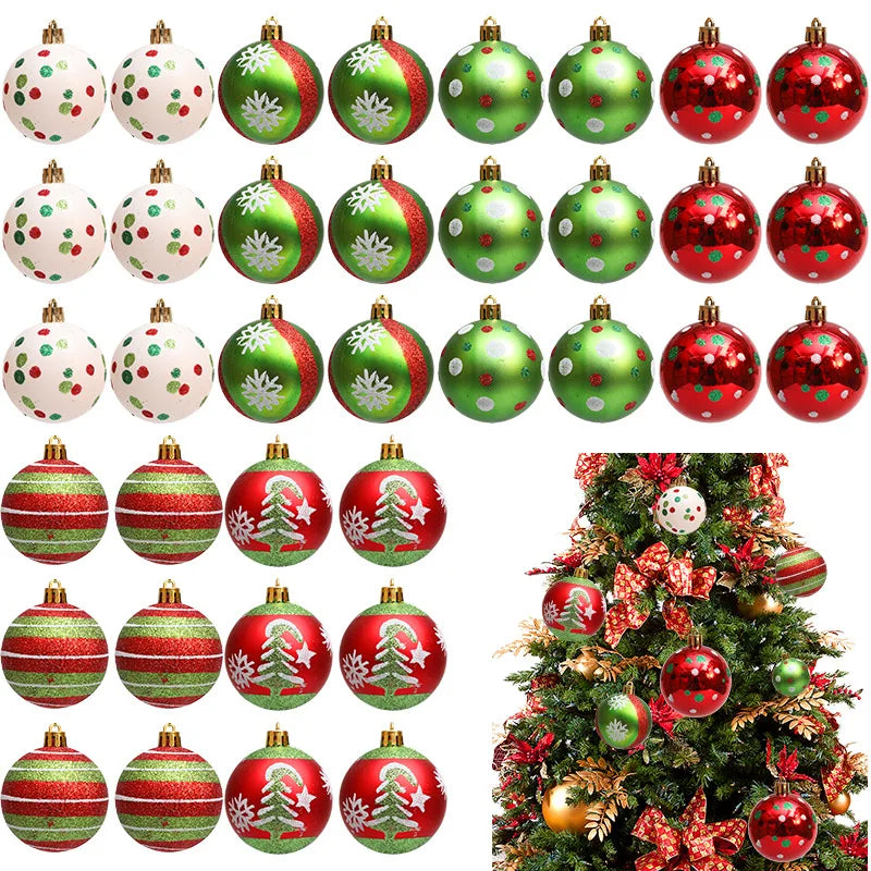 Bola de Natal Verde Branco Vermelho 6 Bolas de Natal Enfeite de 2,4 Polegadas Brilhantes