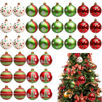 Bola de Natal Verde Branco Vermelho 6 Bolas de Natal Enfeite de 2,4 Polegadas Brilhantes