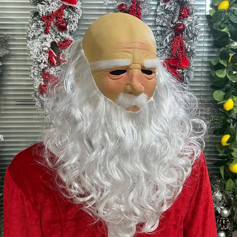 Fantasia Máscara Papai Noel com Barba Cabelo pelúcia - Natal