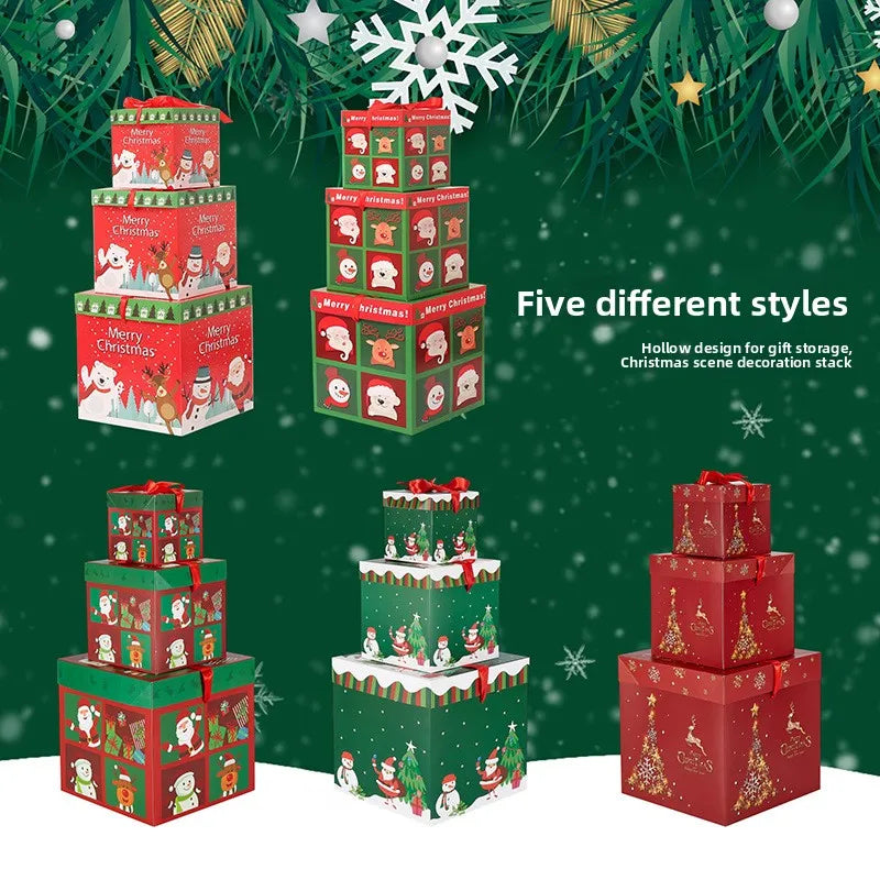 Caixas Natal Lindas 3 Caixas de Presente de Natal com Tampa e Caixas de Natal