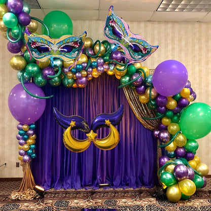 Kit de arco de guirlanda de balões de carnaval, 114 peças, ouro verde roxo balões