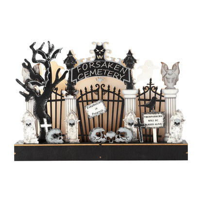 Luminária de mesa para cemitério assustador, decoração de madeira para Halloween