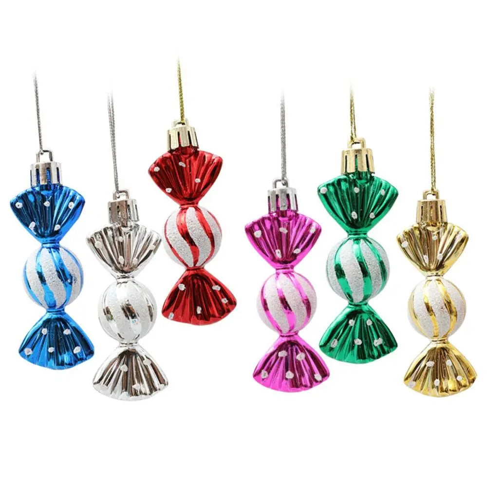 Bola de Natal e formato bala 6 peças leves doces cana decoração árvore natal ornamentos
