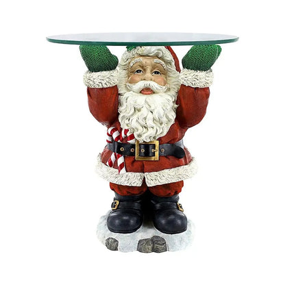 Suporte de Resina Mesa de Canto Papai Noel de Resina com Tampo de Vidro Design Toscano
