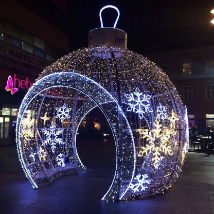 Escultura de Natal ao ar livre 3D Motivo de arco de bola gigante Decoração de luz