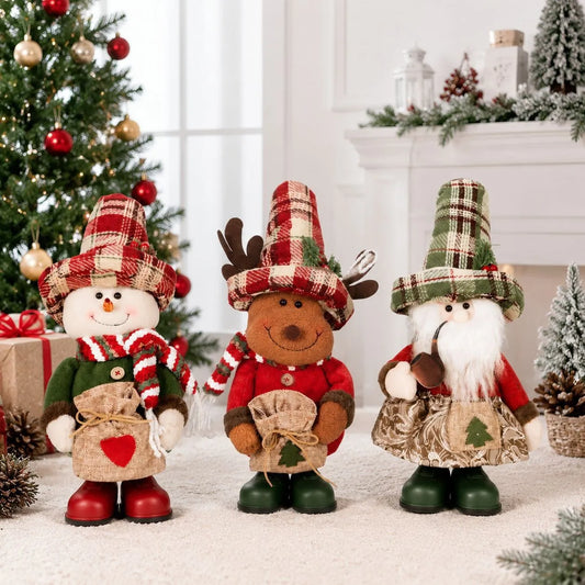 Boneco Ornamentos de Boneco Pelúcia Natal Papai Noel Sentado Boneco de Neve e Alce