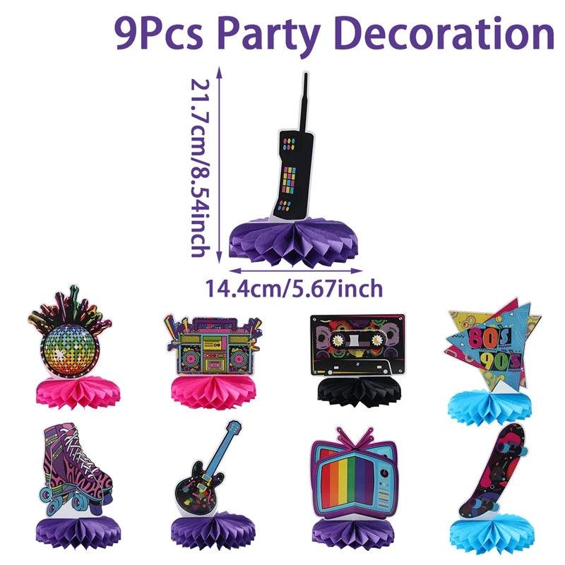 Decoração de festa dos anos 80 e 90, 12 peças centrais de colmeia dos anos 80 / 90