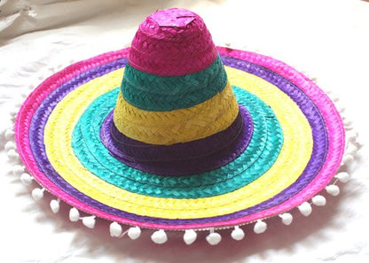 Mexicano pompom leve a energia do México para sua festa! O Chapéu de Palha Mexicano Colorido com Pompom é a escolha perfeita para animar o ambiente