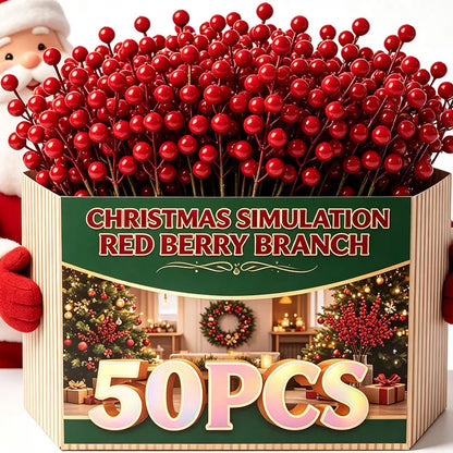 Galhos de Plástico com Bagas Pacote com 30 Decorações de Árvore Natal, Hastes Artificiais