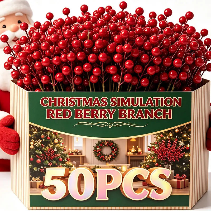 Galhos de Plástico com Bagas Pacote com 30 Decorações de Árvore Natal, Hastes Artificiais