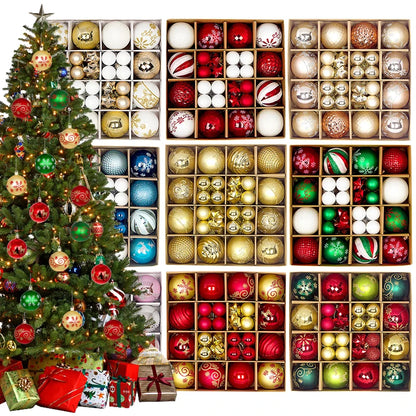 Bolas Natal 44 Unidades de Bolas para Enfeitar Árvore de Natal, Ouro Branco, Tamanho Real