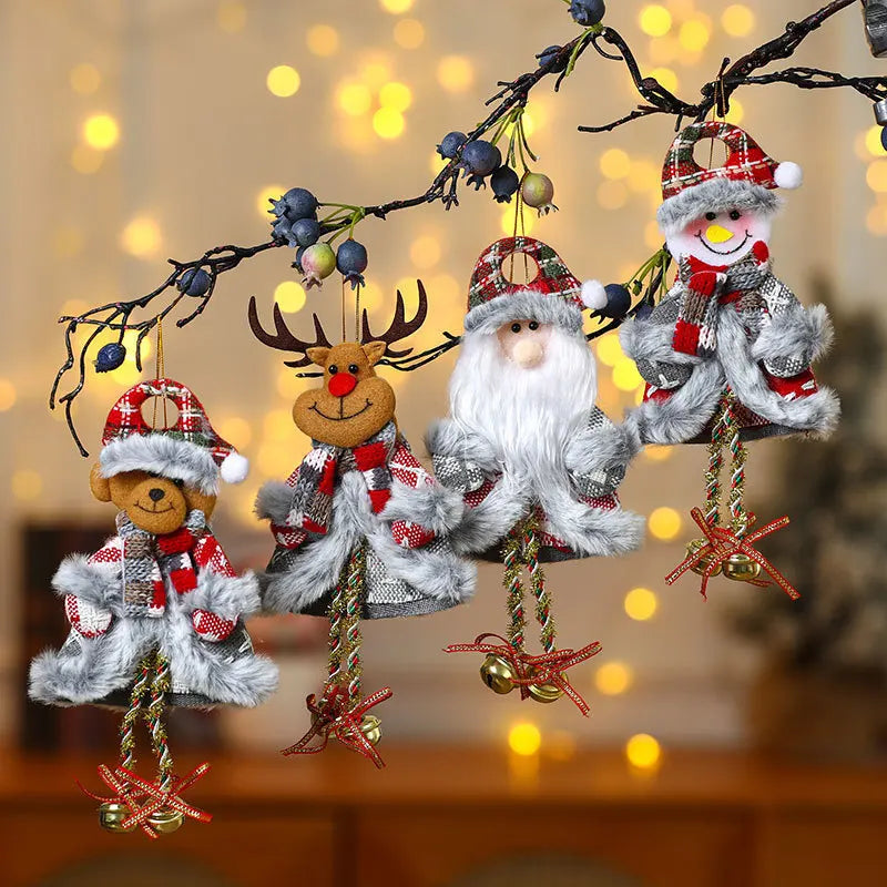 Kits Enfeites Natal Pelúcia Papai Noel e Neve Rena e Urso com Roupinha Verde e Vermelho