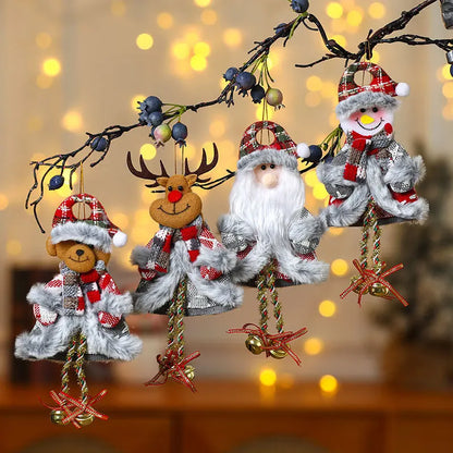 Kits Enfeites Natal Pelúcia Papai Noel e Neve Rena e Urso com Roupinha Verde e Vermelho