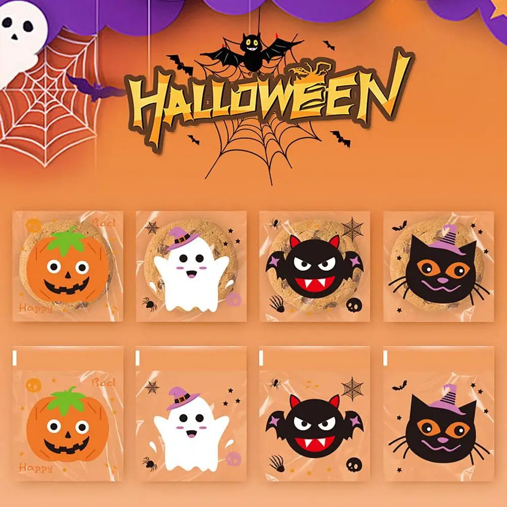 100 Unidades de sacos transparentes de Halloween sacos autoadesivos biscoitos doces