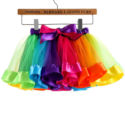 Saia de dança Carnaval tutu com laço e saia para meninas, roupa de arco-íris