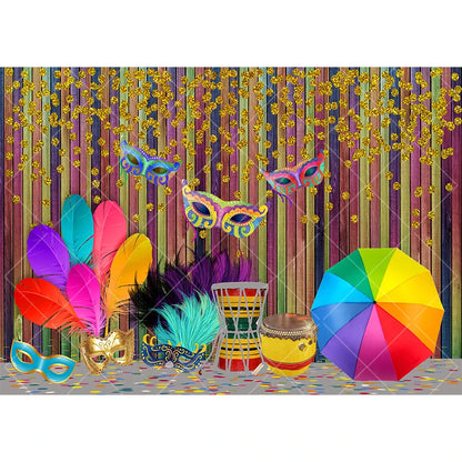 Carnaval, cenário fotográfico, roxo, verde, dourado, máscara, baile, dança, fundo máscaras
