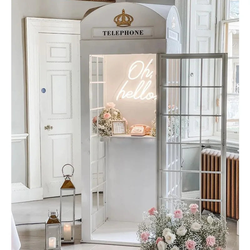 Cabine Telefônica Temática Vermelho/Branco/Preto Tamanho Real Rosa Flores Londres