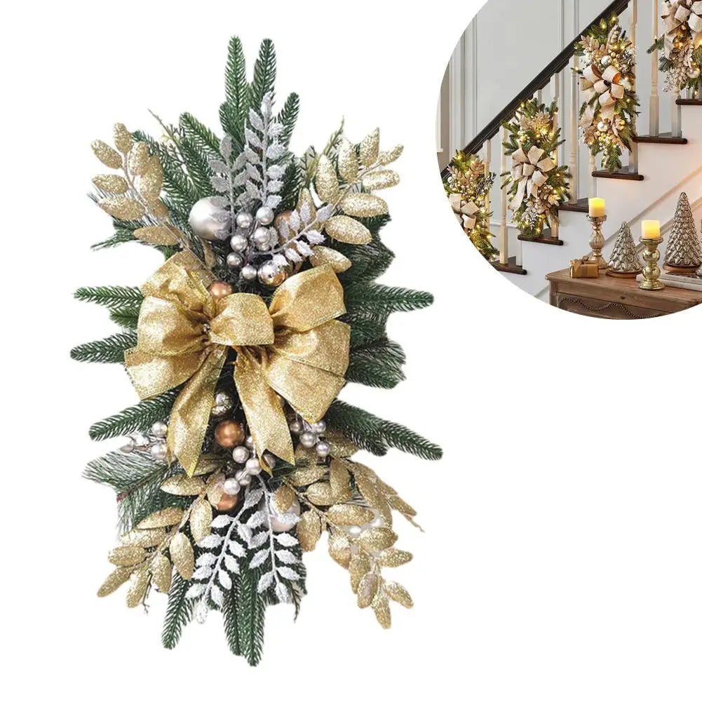 Guirlanda de Natal Decoração Azul e Branco Componente com Guirlanda Dupla de Pinha