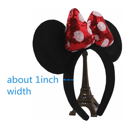 Tiara de orelhas de Disney iluminada de luxo com laço piscante e estampa de bolinhas