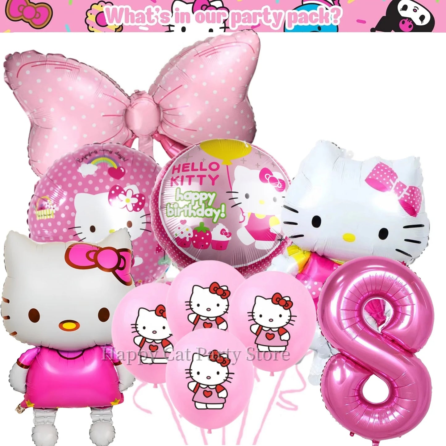 Kit de hello kitty para decoração de festa de aniversário de Kitt - 217 peças, incluindo top