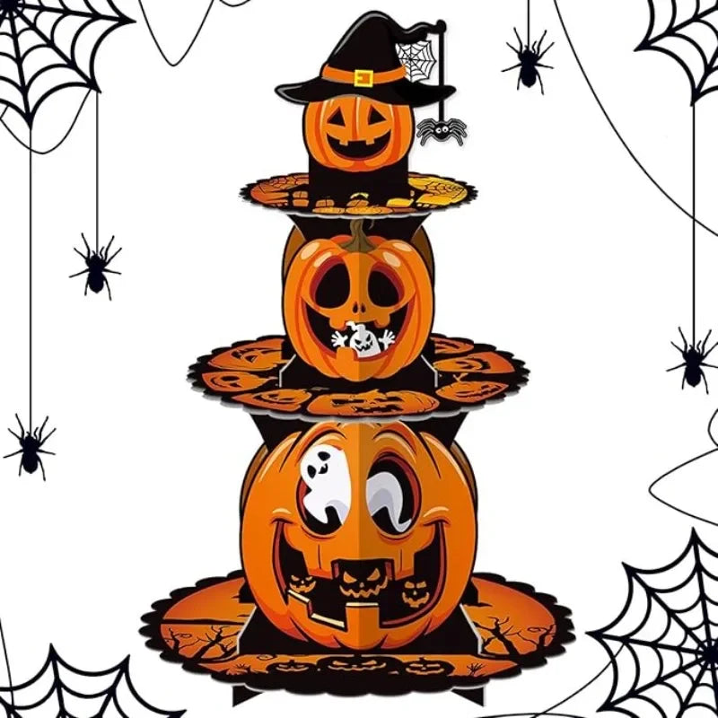 Suporte de Cupcake de Halloween de 3 Camadas Torre e Bolo Torre Morcego de Abóbora