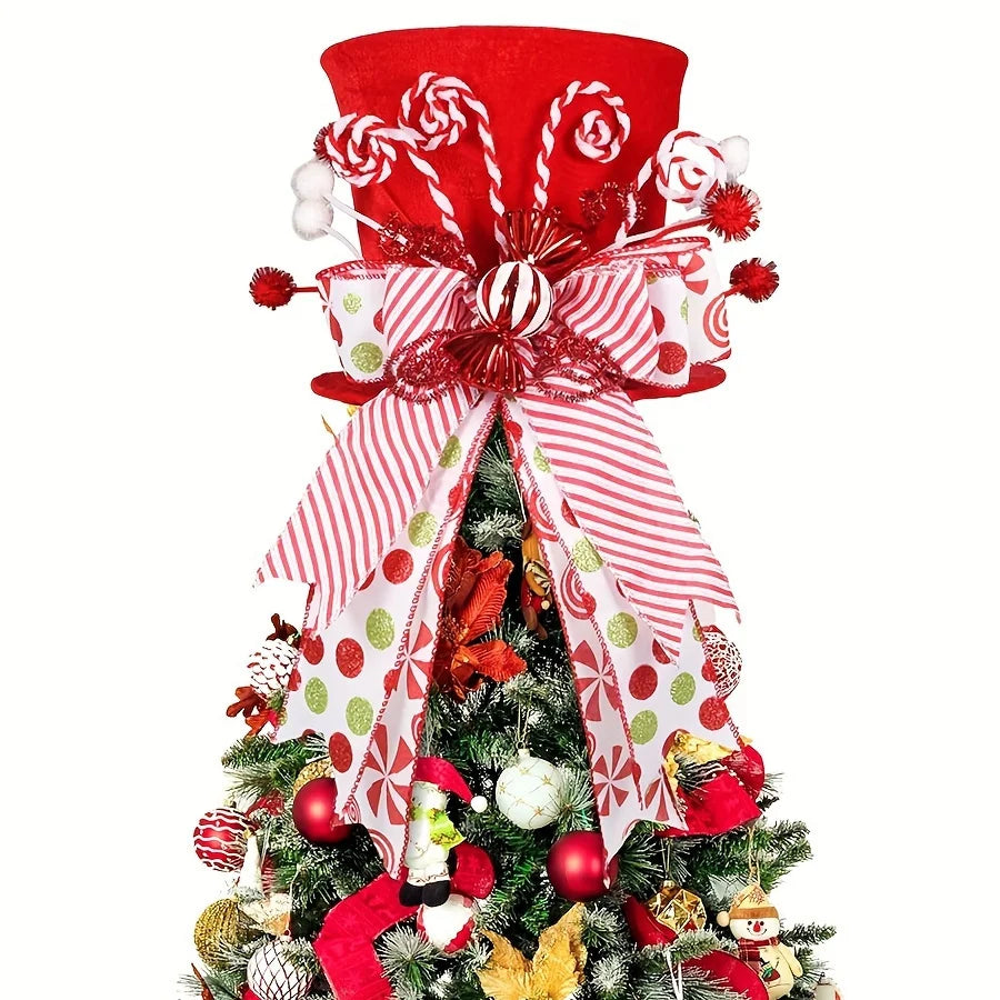 Topo Ponteira Árvore de Natal Chapéu Dobrável Chapéu de Árvore de Natal de Bengala Doce, Chapéu de Topo