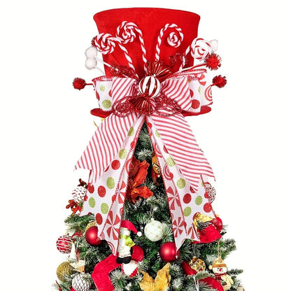 Topo Ponteira Árvore de Natal Chapéu Dobrável Chapéu de Árvore de Natal de Bengala Doce, Chapéu de Topo