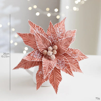 Flor De Natal Poinsétia Vermelho C/ Branco Enfeite e Árvore Terracota