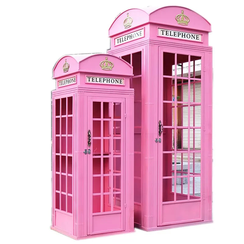 Cabine Telefônica Britânica Antigo Retro Rosa Estilo britânico antigo vintage foto cabine