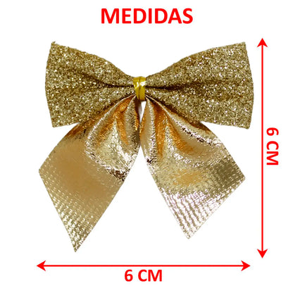 Laço Glitter Dourado Natal, Kit Enfeite Árvore de Natal Laço Lacinho Glitter Dourado