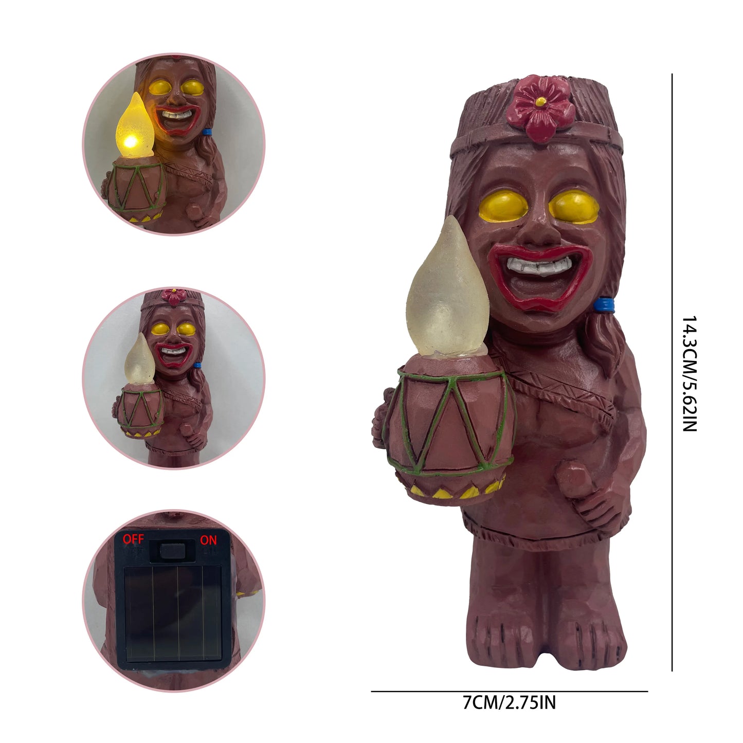 Estátua de jardim Tiki com decoração atualizada, estatueta Tiki de resina com luzes